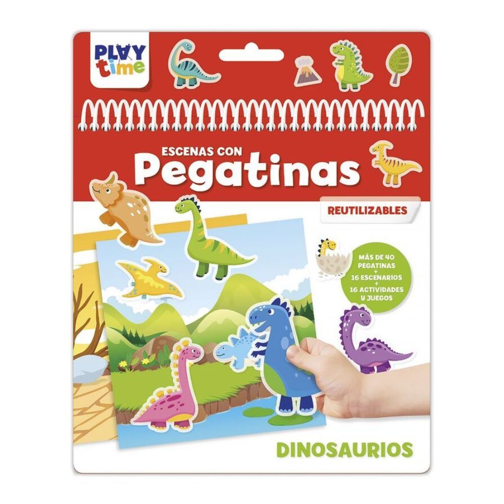 Potencia la destreza de los niños con nuestra colorida Peonza metálica Granja. Disponible en 2 modelos, con animales de granja giratorios y pomo de plástico. (3) ¡Explora Playtime - Escenas con pegatinas de dinosaurios! Estimula la creatividad y concentración con láminas de escenarios, actividades y adhesivos.