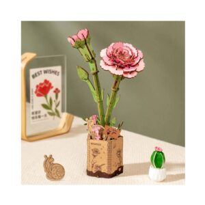 Flor de madera Clavel Rosa